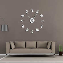 Rabbits Frameless DIY Large Wall Clock Nursery Wall Art Mirror Wall Stickers Kid Room Home Decor Wall Watch Easter Bunny Clock 2024 - buy cheap