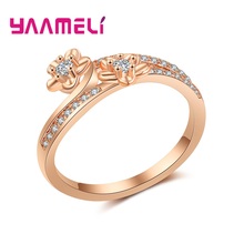 Los mejores anillos de dedo Color oro rosa para mujeres niñas circón cúbico brillante regalo hermoso diseño de flores 2024 - compra barato
