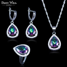 Mystic Rainbow Cubic Zirconia Jewelry Sets Silver Color Bridal Jewelry For Women Wedding Necklace/Earrings/Pendant/Ring 2024 - buy cheap