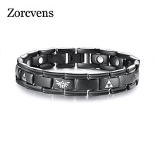 Zorctens pulseiras magnéticas masculinas, braceletes de aço inoxidável preto com pingente de energia biomagnética 2024 - compre barato