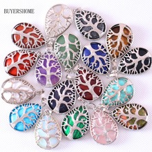 Silver Color Tree of life Water Drop Necklace Pendant Natural Gem Stone Howlite Crystal Unakite Epidote Opal Lapis Onyx 1Pcs 2024 - buy cheap
