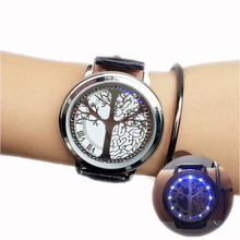 Fashion Led Watch LED Touch Screen Watch Unique Cool Watch with Tree Pattern Simple Black Dial 60 Blue Lights Watch Leather 2024 - buy cheap