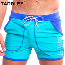 Бренд Taddlee, сексуальные мужские купальные костюмы, плавки-боксеры, трусы для серфинга, легкие быстросохнущие однотонные шорты с карманами 2024 - купить недорого