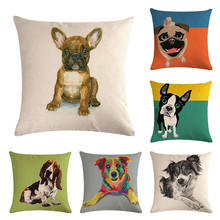 Capa de almofada decorativa para casa, 45cm * 45cm, estampa de cachorro, linho/algodão, capa de almofada, sofá, almofada, 2024 - compre barato