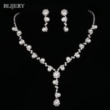BLIJERY Simulated Pearl Crystal Necklace Earrings Set for Women Bridal Jewelry Set Wedding Jewelry Accessories Christmas Gifts 2024 - buy cheap