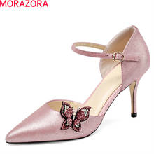 MORAZORA 2018 new sweet pink pointed toe summer shoes simple buckle women pumps genuine leather wedding shoes high heels shoes 2024 - buy cheap