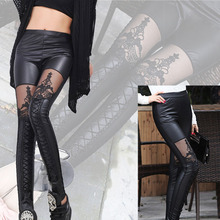 High Quality wholesale Punk Black faux leather gothic lace Legging women bandage lace up leggings cheap HOT pants trousers 2024 - buy cheap