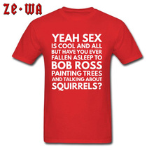 Camiseta de estilo callejero para hombre, camisa con letras de BOB ROSS y ardillas, blusas divertidas para estudiantes, camisetas rojas ajustadas 2024 - compra barato