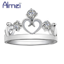 Almei-anillos de compromiso para mujer, corona, Anello, CZ, joyas de zirconio, plata, banda de boda femenina, bisutería de cristal, 412 2024 - compra barato