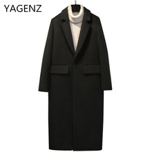 Женское теплое шерстяное пальто, черное элегантное тонкое длинное пальто, однотонное повседневное шерстяное пальто большого размера в Корейском стиле, зима 2020 2024 - купить недорого