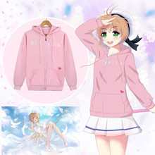 Fantasia cosplay de anime card 2018 sakura, casaco de moletom quente e logotipo da varinha mágica para meninas sakura, rosa 2024 - compre barato