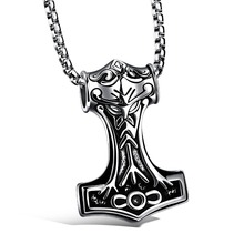 2016 New Men's Stainless Steel Thor Hammer Pendant Choker Necklace Colar Rock Style Statement Necklace Jewelry Accessories 2024 - buy cheap
