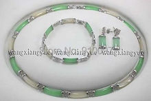 LHX54016>>>>>Natural Green Natural stone White  Link Necklace Bracelet earrings Set 2024 - buy cheap