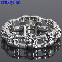 Trustylan punk rock 23mm largo crânio corrente homem pulseira sólido aço inoxidável masculino pulseiras de jóias artesanais braçadeira 2024 - compre barato
