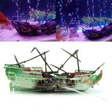 Aquarium Wreck Boat Sunk Ship Air Split Shipwreck Ornament Fish Tank Cave Decor 090C 2024 - buy cheap