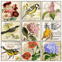Fashion Vintage Birds Flowers 12mm/20mm/25mm/30mm Square glass cabochon flat back DIY Jewelry Findings Components 2024 - buy cheap