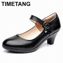 TIMETANG-zapatos de tacón grueso de cuero genuino para mujer, calzado informal de trabajo, a la moda, para primavera 2024 - compra barato