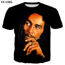 Yx-camiseta masculina e feminina nova moda verão 2018, camiseta estilo musical reggae, estampa bob marley, camiseta 3d para homens e mulheres 2024 - compre barato