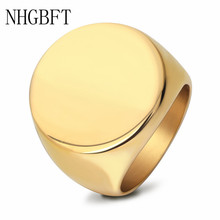 NHGBFT Simple Round Signet Solid Men Ring Gold Color Stainless Steel Unique ring Party Jewelry Dropshipping 2024 - buy cheap