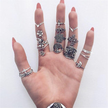UODCM 14 unids/set retro bohemio tallado anillo plata antigua flor pájaro árbol anillo Set mujeres fiesta 2019 accesorios de joyería 2024 - compra barato