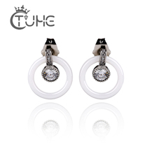 New Fashion Wedding Jewelry Simple Design Crystal Stud Earrings Luxury Rhinestone Cubic Zirconia Ceramic Earrings For Women Gift 2024 - buy cheap