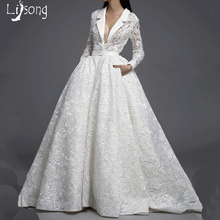 Женское вечернее платье с карманами и V-образным вырезом, с длинным рукавом 2024 - купить недорого