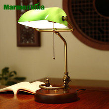 Bankers desk lamp Traditional table lighting fixture green glass shade wood base Table Office Desk Lamp E27 AC110-240V 2024 - buy cheap