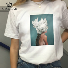 U-SWEAR, летняя новая футболка, сексуальная, с цветочным принтом, Harajuku, с коротким рукавом, футболка, модная, повседневная, женская футболка, топы 2024 - купить недорого