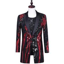 Red sequins blazer men suits designs jacket mens stage costumes singers clothes dance star style dress punk rock masculino homme 2024 - compre barato