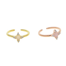 Anel de dedo pinkie europeu, anel aberto em ouro rosa, cor de pedra simples para mulheres, anel ajustável, atacado 2024 - compre barato