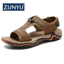ZUNYU Brand Men Leather Splice Sandals Fashion Slippers Male Breathable Summer Beach Shoes Sandals Casual Men Shoes Size 38~45 2024 - buy cheap