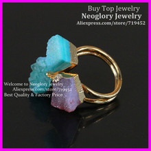 Anillo de cristal con tira de oro, gemas Rosas y azules, cristal Druzy, anillo de cuarzo, 5 uds. 2024 - compra barato