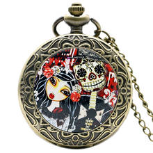 YISUYA Corpse Bride Skull Quartz Pocket Watch Antique Bronze Steampunk Necklace Clock For Men Women Gift 2024 - buy cheap