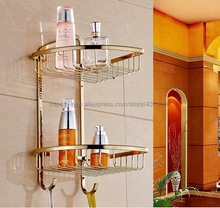 Prateleira de parede nba098, prateleira de canto dourada e bronze para banheiro, suporte para shampoo, armazenamento, toalha, ganchos 2024 - compre barato