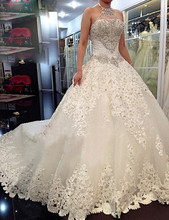 Роскошное Свадебное платье принцессы Vestido De Noiva, свадебные платья с бисером и кристаллами и длинным шлейфом, изготовленные на заказ 2024 - купить недорого