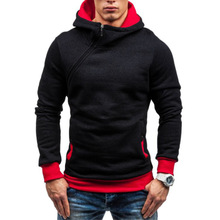 Men's Hoodies 2018 Oblique Zipper Solid Color Matching Hoodies Men Fashion Tracksuit Male Sweatshirt Fleece Hoody Mens 2024 - buy cheap