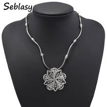 Seblasy Vintage Bohemian Tibet Sliver Color Carved Leaves Hollow Big Flowers Statement Necklaces & Pendants for Women Jewelry 2024 - buy cheap