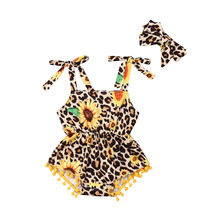 Citgeett Summer Infant Baby Girl Leopard Sleeveless Bodysuit Jumpsuit Outfit Clothes Headband Sunflower Set 2024 - buy cheap