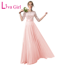 LIVA GIRL Elegant Long White Lace Maxi Dress Evening Women Party Floral Chiffon Dresses Half Sleeve Pleated Rode Female Vestidos 2024 - buy cheap