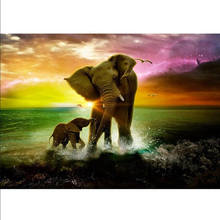 Full Square/round Drill 5D DIY Diamond Painting "seaside Elephant family" 3D Embroidery set Cross Stitch Mosaic Decor gift VIP 2024 - buy cheap