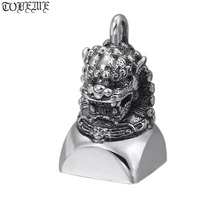 Pingente de amuleto prata 925 real, pingente de leão prateado fengshui pingente de vedação de leão boa sorte 2024 - compre barato