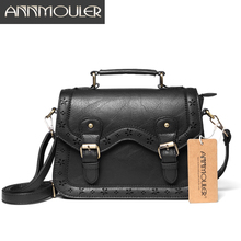Annmouler High Quality Women Crossbody Bag Vintage Shoulder Bag Black Small Handbags Pu Leather Satchel Bag HollowOut Briefcase 2024 - buy cheap