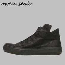 Мужские высокие кроссовки Owen Seak, черные повседневные кроссовки из натуральной кожи на плоской подошве со шнуровкой 2024 - купить недорого