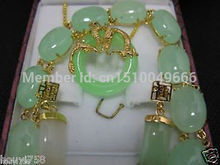 Hot sale FREE SHIP>>>Charming Set Jewelry Green jade   Bracelet earring pendant 2024 - buy cheap