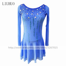 LIUHUO Women Girl Performance Aldult Gymnastics Competition Leotard Ice Figure Skating Dress Dance Costume Long Sleeve Sky Blue 2024 - buy cheap