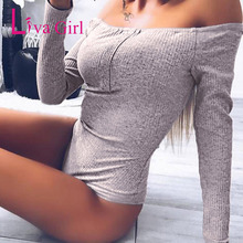 LIVA GIRL Sexy Bodycon Bodysuit for Women 2019 Solid Long Sleeve Off Shoulder Skinny Rompers Woman Body Tops Jumpsuit Black S-XL 2024 - buy cheap