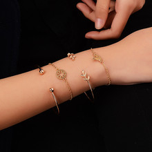 Conjunto de pulseira com folhas de zircônia, conjunto de pulseiras femininas de cor dourada boêmia, joias para festas, 4 tamanhos 2024 - compre barato