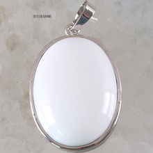 Feminino jóias presente de pedra natural cabochão oval grânulo branco porcelana pedra pingente para colar 1 pçs k689 2024 - compre barato