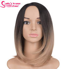 Sallyhair Middle Part 12inch High Temperature Fiber Synthetic Short Ombre Black Dark Blonde Color Bob Wigs For Women 2024 - buy cheap