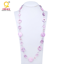 Fashion summer style pink shell beads necklace crystal beaded pure handmade long necklace women jewelry for beach party 2024 - buy cheap